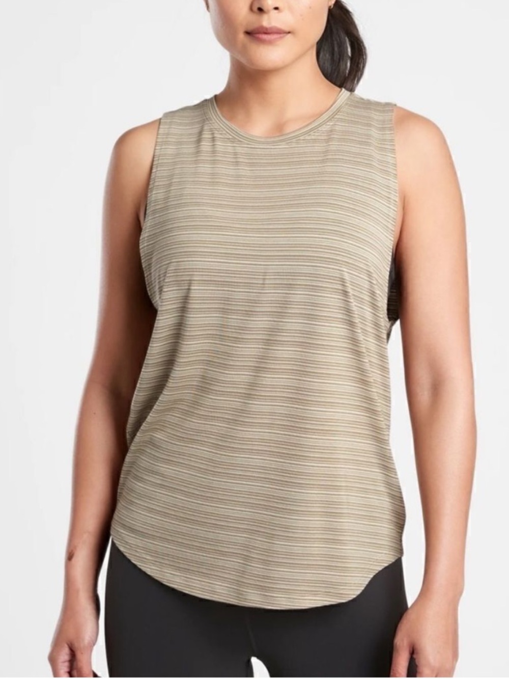 Athleta Tank Size XS Beige Striped Sleeveless Breezy High Neck Casual Active